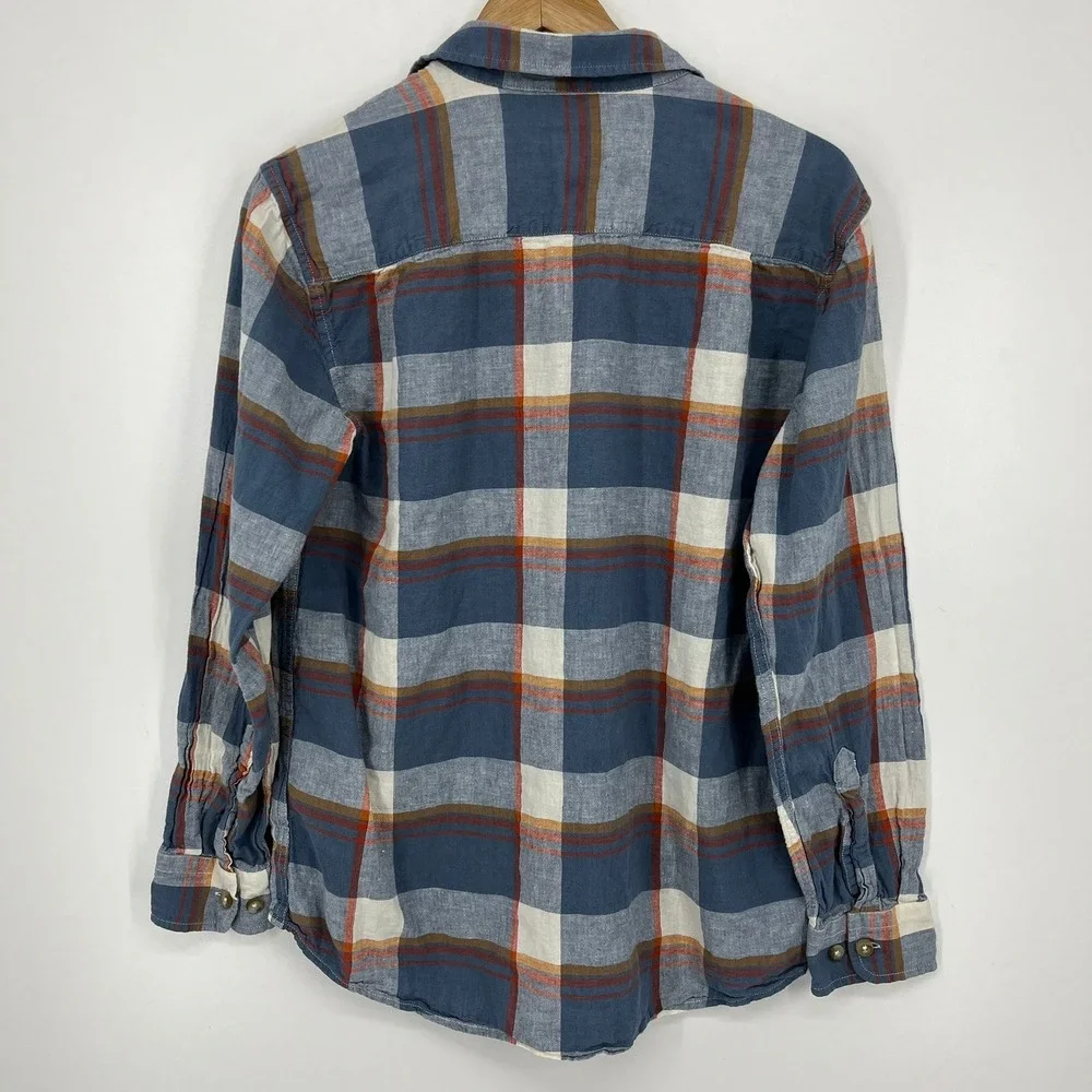 Pendleton Mens Blue Orange Plaid Linen Rayon Button‎ Down Shirt Size M